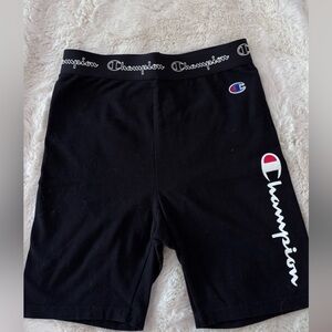 Champion Black Athletic Shorts with Logo and Stripe Detail